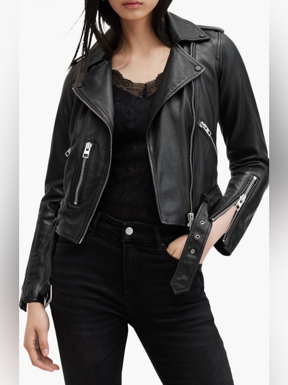 Allsaints Belfern Black Leather Biker Moto Jacket. Size 4. BNWT